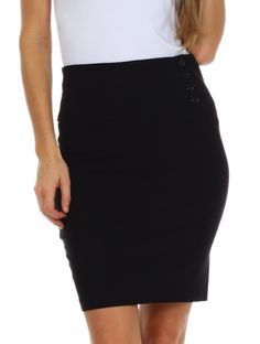 Small ( Size 5-6 ) / Medium ( Size 7-8 ) / Large ( Size 9-10 ) / X-Large ( Size 11-12 ) Sleek Fit, Center Back Hidden Zipper, 3" Center Back Slit, Soft Comfortable Stretch Fabric, Four Button Detail Simple Style Makes Great Wardrobe Staple, Sophisticated Skirt for the Office Hand Wash with Cold Water or Dry Clean Made in USA ( 96% Polyester 4% Spandex ) Please check your measurements to ensure you select the right size. This versatile pencil skirt can be dressed up or down. Pair with a sexy blou Clothes Skirts, Knee Stretches, Stretch Pencil Skirt, Maid Dress, Fashion Inspiration Design, Skirt Fits, Wear To Work, Skirts Pencil, Button Detail