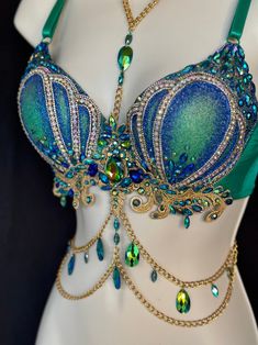 the bra is adorned with jewels and beads