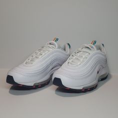 Size 8.5 Womens -Nike Air Max 97 White Multicolor Tabs Blue Red Dh1592-100 Brand New, Original Box Unavailable. Nike Air Max 97 Red White And Blue, Retro Sneakers Women, Nike Air Max 97 White, Nike Sb Stefan Janoski, Nike Waffle, Womens Air Jordans, Nike Tennis Shoes, Nike Air Max For Women, Air Max Women