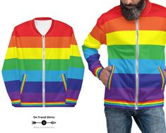 Rainbow Flag Jacket, Gay Pride Jacket, Lightweight Bomber Jacket, Rainbow Jacket Pride Jacket, Rainbow Jacket, Pride Wear, Jacket For Spring, Colorful Wardrobe, Gay Pride Parade, Gay Pride Shirts, Gay Flag, Flag Outfit