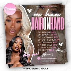 Bundle Deals flyer, Hair bundles flyer, frontals and closures flyer, hair flyer, book now flyer, Shop now, Canva template Hair Bundles, Bad Girl, Business Names, Graphic Design Logo, Logo Branding, Stationery Design, Bundles, Stationery Paper, Wigs