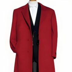 Ask Us A Question 3 Buttons Full Length Sleeves Button Down Front Notch Lapel Wide Cut From Chest Through Shoulders Material: Cashmere & Wool Color: Dark Red Formal Wool Coat With Stand Collar For Winter, Formal Winter Wool Coat With Stand Collar, Winter Semi-formal Solid Suits, Winter Solid Color Semi-formal Suits, Solid Color Semi-formal Winter Suit, Elegant Red Outerwear With Stand Collar, Elegant Red Winter Outerwear, Red Formal Outerwear With Hidden Button Closure, Formal Red Outerwear With Hidden Button Closure