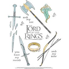 the lord of the rings book is shown with scissors and other items on it, including an