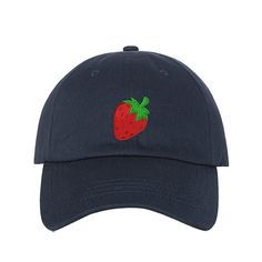 "This listing is for a baseball cap embroidered with a Strawberry on the front. Do you love strawberries or know someone who does then this is the perfect hat. F E A T U R E S ✳Adjustable strap-back: Convenient antique brass metal buckle closure to custom fit the baseball hat to your head for maximum comfort and a secure fit. ✳Select your own choice of Hat colors! From over 30 amazing colors that are sure to complement any season or be the perfect cool hat to any outfit. ✳ Low profile baseball h Embroidered Logo Baseball Cap For Summer, Summer Embroidered Logo Baseball Cap, Trendy Visor Hat With Embroidered Logo, Trendy Summer Baseball Cap With Embroidered Logo, Trendy Embroidered Baseball Cap For Summer, Trendy Snapback Hat With Embroidered Logo, Trendy Embroidered Logo Baseball Cap For Summer, Trendy Summer Dad Hat With Curved Visor, Embroidered Snapback Baseball Cap For Summer