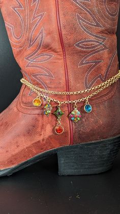 Decorate your cowgirl boots with this very pretty bracelet with charms in multiple colors on a rose gold chain. Adjustable from 12" -15". Adjustable Western Jewelry For Party, Adjustable Western Style Jewelry For Parties, Adjustable Western Style Party Jewelry, Western Silver Jewelry For Parties, Western Style Silver Party Jewelry, Western Style Silver Jewelry For Party, Adjustable Multicolor Western Jewelry, Festival Multicolor Rhinestone Jewelry, Multicolor Rhinestone Jewelry For Festivals