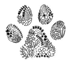 an animal's paw print with flowers and hearts