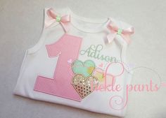 Baby girl's 1st birthday shirt - Sweet hearts - Valentine's shirt - Pink mint gold- Colors can be ch Sweet Pink Top For Birthday, Sweet Pink Top For First Birthday, Pink Top For First Birthday In Spring, Pink Tops For First Birthday In Spring, Cute Pink Top For First Birthday, 1st Birthday Shirt, 1st Birthday Shirts, Birthday Tutu Outfit