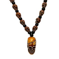 Skull Beads Pendant Necklace Stretch Bracelet Halloween Costume Lightweight | eBay Spiritual Black Beads Jewelry For Beach, Spiritual Black Beaded Jewelry For Beach, Black 8mm Beads Beach Jewelry, Brown Jewelry With Black Beads For Festival, Black Beaded Jewelry For Beach, 8mm Beads, Festival Brown Jewelry With Black Beads, Black Beach Jewelry With 8mm Beads, Adjustable Gothic Beaded Necklace For Gift, Adjustable Gothic Beaded Necklace As Gift