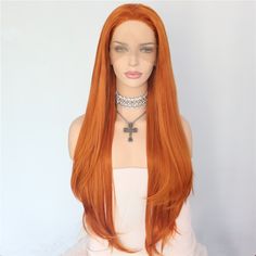 PRICES MAY VARY. Orange color layered heat resistant synthetic lace front ginger wig for Party ,Daily Makeup,Cosplay,Darg-queen,Wedding ,Present. You can cut/trim the length or style of the orange wig into any style you like. Swiss lace. Circumference 22.5 inches stretched medium cap (Average Cap Size) with adjustable straps and 3 combs. Long straight wig can be flat, curled with good skills. High quality imported premium Yaki synthetic fiber resistant up to 160 degrees Centigrade(320 degrees Fa Orange Wig, Makeup Cosplay, Wigs Synthetic, Soft Beauty, Bangs With Medium Hair, Synthetic Lace Wigs, Wigs Online, Hair Collection, Daily Makeup