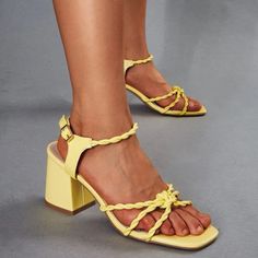 Cute Powder Yellow Sandal. Comfortable Heels 2.8 Inches Summer Adjustable Block Heels With Round Toe, Adjustable Round Toe Block Heels For Summer, Adjustable Buckle Closure Block Heels For Summer, Spring Adjustable Open Toe Heels, Adjustable Open Toe Block Heels For Summer, Summer Yellow Heels With Buckle Closure, Yellow Wrapped Heel Sandals For Summer, Strappy Synthetic Block Heels For Summer, Summer Strappy Block Heels