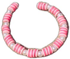 Handmade Pink Pearl Bracelet, Trendy Pink Hand-strung Beads, Trendy Hand-strung Pink Beads, Pink Round Pearl Beads, Pink Beaded Pearl Bracelet, Handmade Pink Pearl Beads, Pink Bangle Bracelet With Colorful Beads, Pink Pearl Beach Jewelry, Pink Beaded Pearl Bracelet With Round Beads