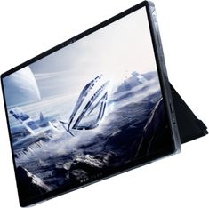 an image of a computer screen with a space ship in the sky on it's side