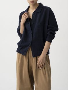 Styles: Casual Material: 100% Linen Clothing Length: Regular Sleeve Length: Long Sleeve Collar: Polo Neck Decoration: Pocket Pattern: Solid Color Season: Spring/Fall #navyblue #linen #jacket #blouse Casual Button-up Outerwear With Pockets, Long Sleeve Utility Jacket With Pockets For Layering, Utility Tops With Pockets For Layering, Chic Everyday Utility Jacket With Pockets, Long Sleeve Linen Utility Jacket With Pockets, Casual Linen Outerwear With Pockets, Fall Linen Utility Jacket With Pockets, Versatile Fall Tops With Pockets, Versatile Oversized Tops With Pockets