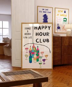 there is a happy hour club sign in the room