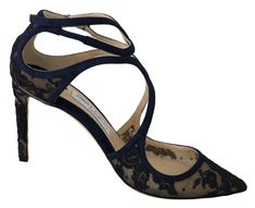 Jimmy Choo Navy Blue Lancer 85 Sandals Pumps High Heel Stiefel, Jimmy Choo Pumps, Lace Pumps, Navy Lace, Classic Shoes, Leather Pumps, Shoe Box, Strap Sandals, Leather Heels