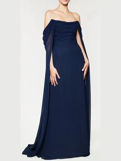 A-Line/Princess Strapless Sleeveless Floor-Length Evening Dress With Watteau Train Navy Evening Dresses, Watteau Train, Prom Dresses Sparkly, Prom Dress Trends, Sparkly Prom Dresses, Strapless Evening Dress, Floral Prom Dresses, Evening Dress Floor Length, Evening Dresses Cocktail