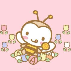 a cute little bee holding a candy in it's hand