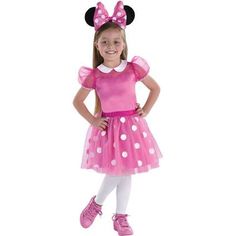 They'll be just as stylish as the iconic mouse herself in this two-piece costume set. The satin and mesh dress features a Peter Pan collar puff sleeves and lots of polka dots. Top it off with the headband to give them those iconic ears and giant pink bow. Kids' Pink Minnie Mouse Costume product details:  Dress  Peter Pan collar Mesh yoke and puff sleeves Satin bodice with a sweetheart neckline Layered polka dot tutu Polyester exclusive of decorations   Minnie ear headband  Attached satin polka d Minnie Mouse Costume For Kids, Diy Mini Mouse Costume, Minnie Mouse Costume Pink, Minnie Mouse Costume For Kids Pink, Pink Minnie Mouse Costume, Spider Girl Costume, Sonic The Hedgehog Costume, Minnie Mouse Princess Dress For Dress-up, Daisy Costume