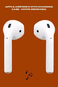 an advertisement for apple airpods with charging case - white rereviewed on orange background