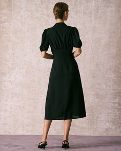 Details: - Black - Daily - Solid Color - Ruched - Button - Lapel - Short Sleeves - Puff Sleeves - Midi & Mid Calf - Slim Fit - No Stretch - 100% Polyester - Machine wash or professional dry Fabric: This Ruched Midi Dress is made of Polyester. Polyester is an artificial fiber that feels soft, looks lustrous, and dries fast. It's also durable, with good resistance to wrinkles, stains, and sunlight. Description: This Button Up Midi Dress is a perfect choice for any occasion. The puff sleeves, l Puff Sleeve Midi Dress, Ruched Midi Dress, Red Dresses, Sleeve Midi Dress, Black Midi Dress, Mid Calf, Formal Event, The Black, Black Red