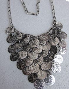 Features:  - Handmade item -light weight  - Necklace,  - cocktail necklace Silver Oxidized Coin Necklace, Silver Coin-shaped Metal Necklaces, Handmade Silver Coin Pendant Necklace, Silver Long Coin Necklace, Handmade Silver Metal Coin Necklace, Silver Coin Chain Necklace As Gift, Silver Coin Chain Necklace Gift, Silver Long Necklace With Coin Pendant, Silver Metal Pendant Coin Necklace