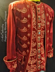 Traditional Fitted Long Sleeve Costumes, Embroidered Fitted Costume Sets, Fitted Embroidered Costume Sets, Traditional Fitted Costumes For Cosplay Events, Traditional Red Costume Outerwear, Peter Pan Embroidery, Peter Pan Pattern, Peter Pan Collar Embroidery, Peter Pan Embroidery Designs