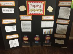 a bulletin board with different types of popcorn on it's sides and information about the process