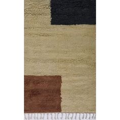 an area rug with different colors and patterns on it, including black, brown, beige, and white