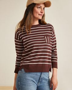 Pima Cotton Easy Sweater Tee Brown Relaxed Fit Top With Patch Pockets, Brown Tops With Pockets For Layering, Cotton Tops With Pockets For Layering, Casual Brown Tops With Side Pockets, Crew Neck Top With Side Pockets For Workwear, Brown Crew Neck Top With Pockets, Shop Tops, Garnet Hill, Cotton Sweater