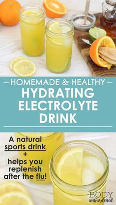 homemade and healthy hydrating electrolyte drink recipe with lemons, oranges, and honey