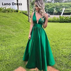 Green Dress Formal, Scuba Gown, Backless Ball Gown, Prom Dresses V Neck, Green Evening Dress, Dresses V Neck, High Low Prom Dresses, Simple Prom Dress, V Neck Prom Dresses