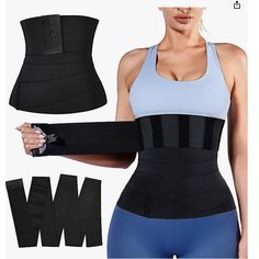 Nervy Brand Waist Wrap Women Bandage Waist Trimmer Tummy Sweat Wrap Black Shapewear Top For Workout, Black Stretch Underbust Tops, Postpartum Shapewear, Wrap Waist Trainer, Tummy Wrap, One Piece Lingerie, Ginger Women, Waist Trimmer, Compression Garment