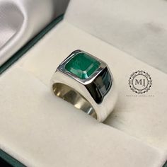 Ring Details - Sterling Silver 925 - Natural Emerald 3.50ct Approximate - Natural Emerald Octagonal step cut - May Birthstone - solid Ring - Handmade Ring - Ring Weight 15.00 to 20.00 grams Approximate According to Ring Size - Available in all Sizes ( Please make sure about your ring sizes) - DM for Customizations NOTE: - Our Products are Made to Order According to Customer's Expectations So It May Take Some Time. Because We Work on Our Products Very Professionally and Passionately We Will Be Ve White Gold Sterling Silver Emerald Ring, White Gold Emerald Ring In Sterling Silver, Silver Emerald Cut Gemstone Signet Ring, Formal Sterling Silver Signet Ring With Rectangular Stone, White Gold Sterling Silver Ring With Rectangular Stone, Classic Sterling Silver Polished Gemstones, Classic Silver Emerald Ring With Rectangular Stone, Emerald Cut Gemstone Signet Ring In Sterling Silver, Sterling Silver Emerald Ring With Vvs Clarity