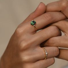 Three Stone Green Tourmaline Diamond Ring | ChicVida Fine Jewelry Gold Ring Green Stone, Emerald Accessories, Emerald Ring Design, Modern Gold Ring, Gemstones Rings, Unique Gold Jewelry Designs, Green Stone Ring, Green Tourmaline Ring, Green Ring