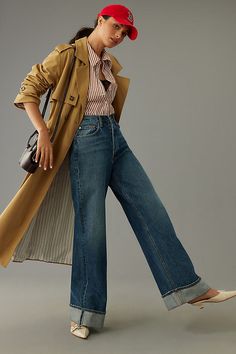 Find AGOLDE Dame High-rise Cuffed Wide-leg Jeans on Editorialist. 100% regenerative cotton Five-pocket styling Button front Machine wash Imported Dame High-Rise Cuffed Wide-Leg Jeans by AGOLDE in Blue, Women's, Size: 24, Cotton High Waisted Jeans Wide Leg, High Rise Wide Leg Jeans Outfit Winter, Cuffed Wide Leg Jeans Outfit, Big Cuff Jeans Outfit, Wide Leg Cuffed Jeans Outfit, Cuff Jeans Outfit, Jeans Outfit Flare, High Rise Wide Leg Jeans Outfit, Wide Leg Jeans Outfit Fall