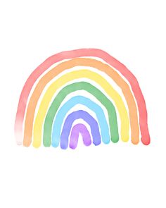 a rainbow painted on the side of a white wall with watercolors in it