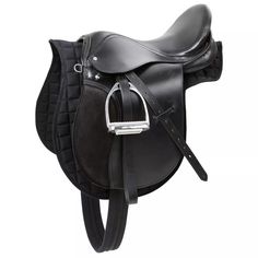 a black horse saddle on a white background