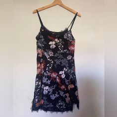 Sleepwear Slip Dress. Black Floral Pattern. Never Worn So It Is In Amazing Condition!! Size Large. Spring Party Black Sleepwear, Black Lace Summer Sleepwear, Black Lace Sleepwear For Summer, Black Lace Trim Sleepwear For Summer, Black Summer Sleep Dress, Black Lace Mini Slip Dress, Black Spring Slip Dress For Sleep, Black Lace Trim Sleepwear For Spring, Black Spring Sleep Dress