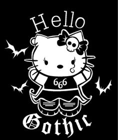 a hello kitty with bats on it's back and the word goth written in white