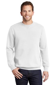 Beach Wash ® Garment-Dyed Crewneck Sweatshirt - WHITE - XL | Port & Company Men's Beach Wash Garment-Dyed Crewneck Sweatshirt in White Size XL | Cotton White Crew Neck Casual Sweats, White Casual Crew Neck Sweats, Casual White Crew Neck Sweats, White Casual Sweats, White Cotton Crew Neck Sweats, White Relaxed Fit Crew Neck Sweats, Sweatshirt White, Aged To Perfection, Men Beach