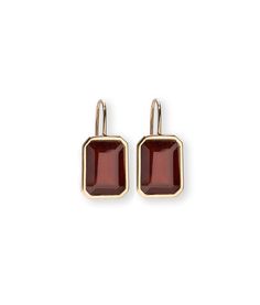 Aria Earrings in Hessonite Garnet. Featuring large Modern Octagon Earrings For Formal Occasions, Elegant Gemstone Baguette-cut Earrings, Elegant Octagon Earrings For Formal Occasions, Elegant Baguette Cut Gemstone Earrings, Elegant Octagon Gemstone Earrings, Formal Earrings With Lever Back And Rectangular Shape, Classic Formal Earrings With Rectangular Stone, Elegant Rectangular Stone Earrings, Classic Octagon Gemstone Earrings