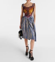 Sunday striped cotton corset dress in multicoloured - Vivienne Westwood | Mytheresa Vivienne Westwood Vintage, Long Striped Dress, Cotton Corset, Alexander Mcqueen Clothing, Printed Halter Dress, Sleeveless Long Dress, Dress 2024, Summer Stripes, Elegant Dresses For Women