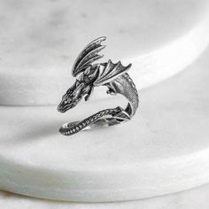 Sterling Silver Detailed Dragon Wrap Around Ring 21 x 21 x 4 mm This item will be ready for shipping September 30, 2024 Dragon Accessories, Dragon Ring, Irish Jewelry, Monogram Jewelry, Linking Rings, Silver Dragon, Feather Charms, A Dragon, Birthstone Charms