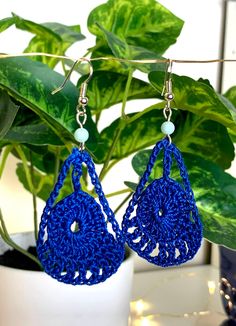 *100% cotton, handmade, crochet earrings. Made in a smoke free, POC home! *Super lightweight *Sold in pairs *Please note, due to their handmade nature, there may be slight variations compared to the picture and there may be minor imperfections in each piece. *Right now we're only selling what we have in stock, but if you have a color preference that's not listed, please reach out and we are more than happy to accommodate. SHIPPING *The item will arrive in a small, pink, organza bag. They will be posted in a bubble envelope to ensure a safe arrival. *Combined postage for multiple items *Orders are processed in 1-3 business days, and are shipped through USPS First Class Mail. Shipping upgrades are available during checkout. RETURNS *Unfortunately, due to hygiene reasons we are unable to acce Handmade Bohemian Yarn Jewelry, Blue Macrame Dangle Earrings, Blue Dangle Earrings With Macrame, Bohemian Crochet Earrings For Beach, South Gate, Earrings Colorful, Bubble Envelopes, Etsy Earrings Dangle, Organza Bags