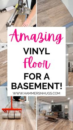 a collage of photos with the words amazing vinyl floor for a basement