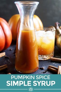 pumpkin spice simple syrup in a glass carafe