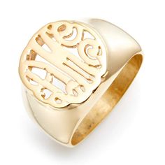 This Gold Vermeil Custom Monogram Signet Ring makes a perfect everyday accessory to create your signature style. Create your own with your 3 initials! Fine Jewelry Monogram Initial Ring, Monogrammed White Gold Ring, White Gold Monogram Ring Jewelry, Elegant Monogram Open Ring, Elegant Adjustable Engraved Ring As Personalized Gift, Elegant Adjustable Engraved Ring For Personalized Gift, White Gold Monogram Ring, Elegant Open Ring With Monogram, Monogram Signet Ring Open Shape Gift