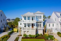 this is an aerial view of some white houses