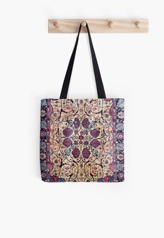 Soft polyester canvas shopping bag with edge-to-edge print on both sides. Fully lined for extra strength. Three sizes to choose from. Khorasan Persian rug, late 19th century. Photoshopped. Vintage Carpet Bag, Canvas Shopping Bag, Print Tote, Persian Carpet, Medium Bags, Printed Tote Bags, Tote Bag Design, Cotton Tote Bags, Large Bags