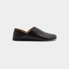 Loewe "Toy" leather slipper loafers Flat heel Round toe Slip-on style Made in Italy Modern Almond Toe Loafers For Galas, Leather Slip-on Slippers For Galas, Modern Flat Heel Loafers For Galas, Flat Slip-ons With Leather Sole For Galas, Modern Slip-on Loafers For Galas, Modern Slip-on Moccasins With Contrast Sole, Modern Calf Leather Loafers With Rubber Sole, Modern Loafers With Stitched Sole, Calf Leather Slip-on Slippers